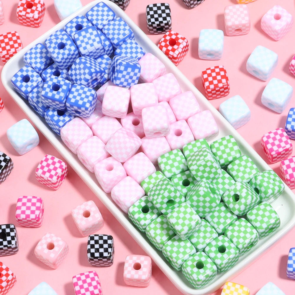 10pcs Checkerboard Acrylic Square Spacer Beads – DIY Jewelry Acrylic Spacer Beads PLUSH