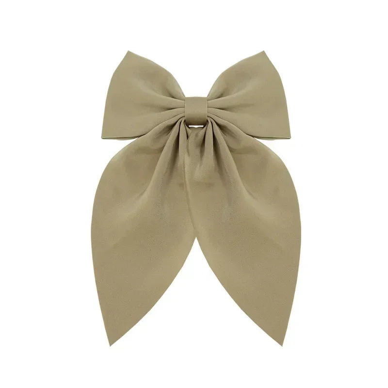 Double Sided Satin Bow Hair Clip – Straight Clip Accessory Bow Hair Clip PLUSH Khaki