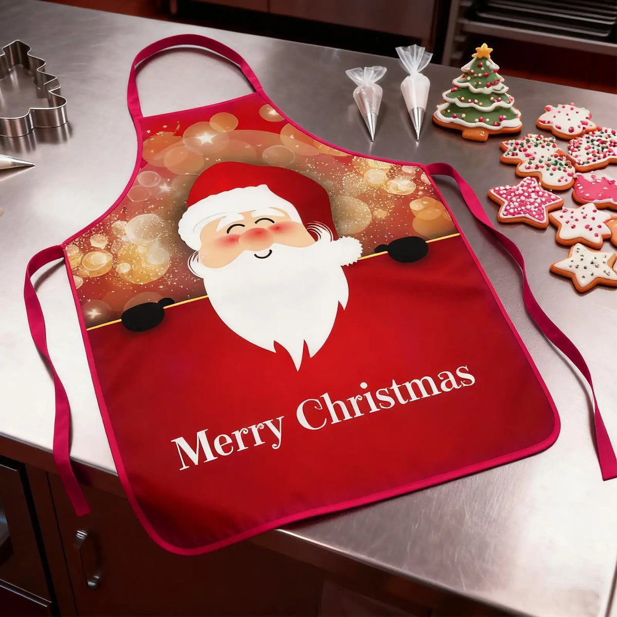 Christmas Apron Santa & Tree Design – Waterproof Holiday Cooking Holiday Cooking Apron PLUSH