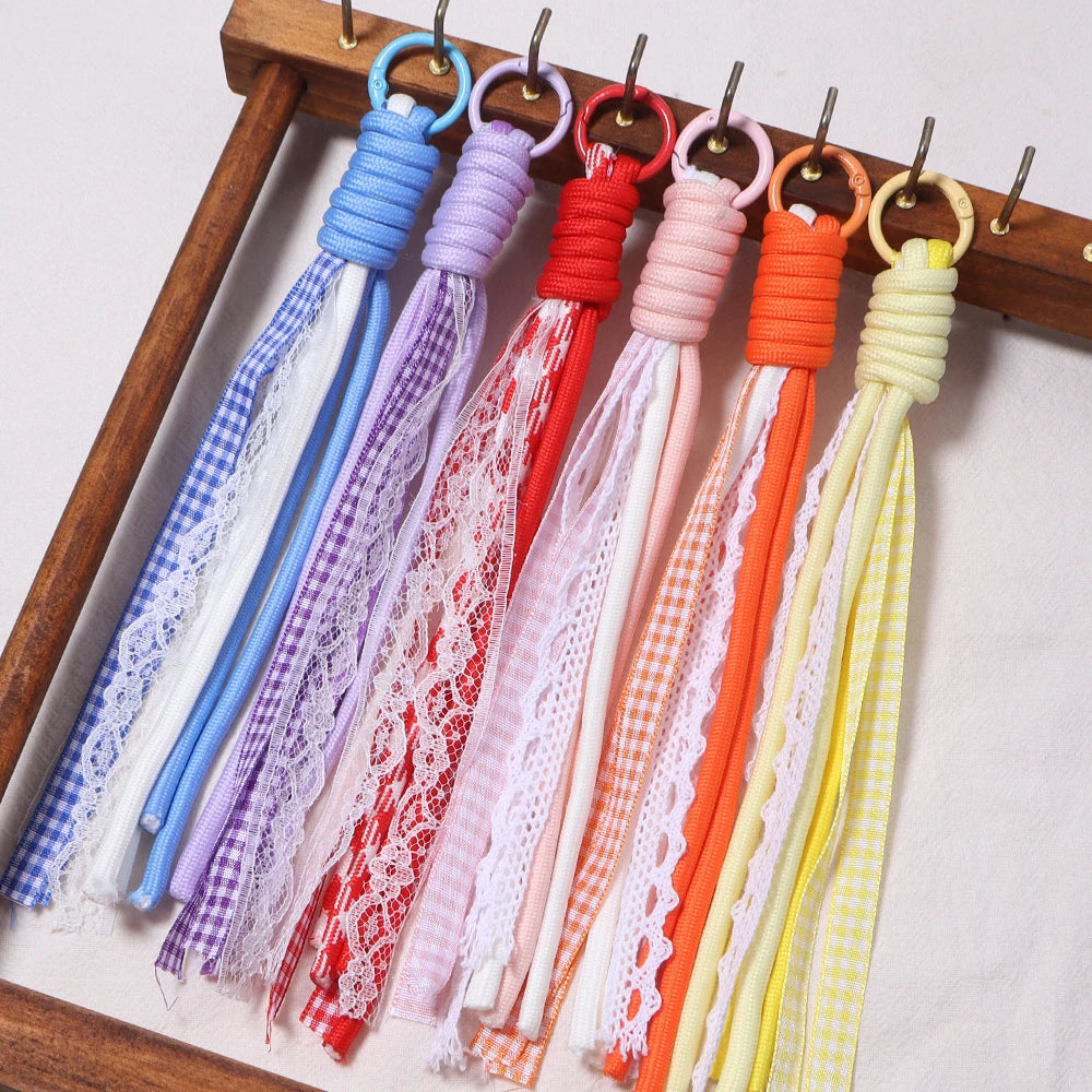 2pcs Lace Plaid Ribbon Braided Lanyard Keychain Charms DIY DIY Keychain Charm PLUSH