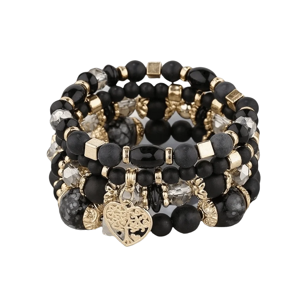 Bohemian Crystal Beads Charm Bracelet Set – Multi-Layer Women Charm Bracelet Set PLUSH Black