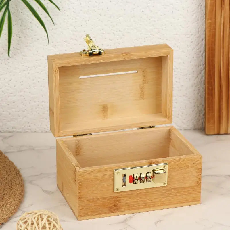 Wooden 3-Digit Combination Lock Piggy Bank | Treasure Money Box Piggy Bank PLUSH
