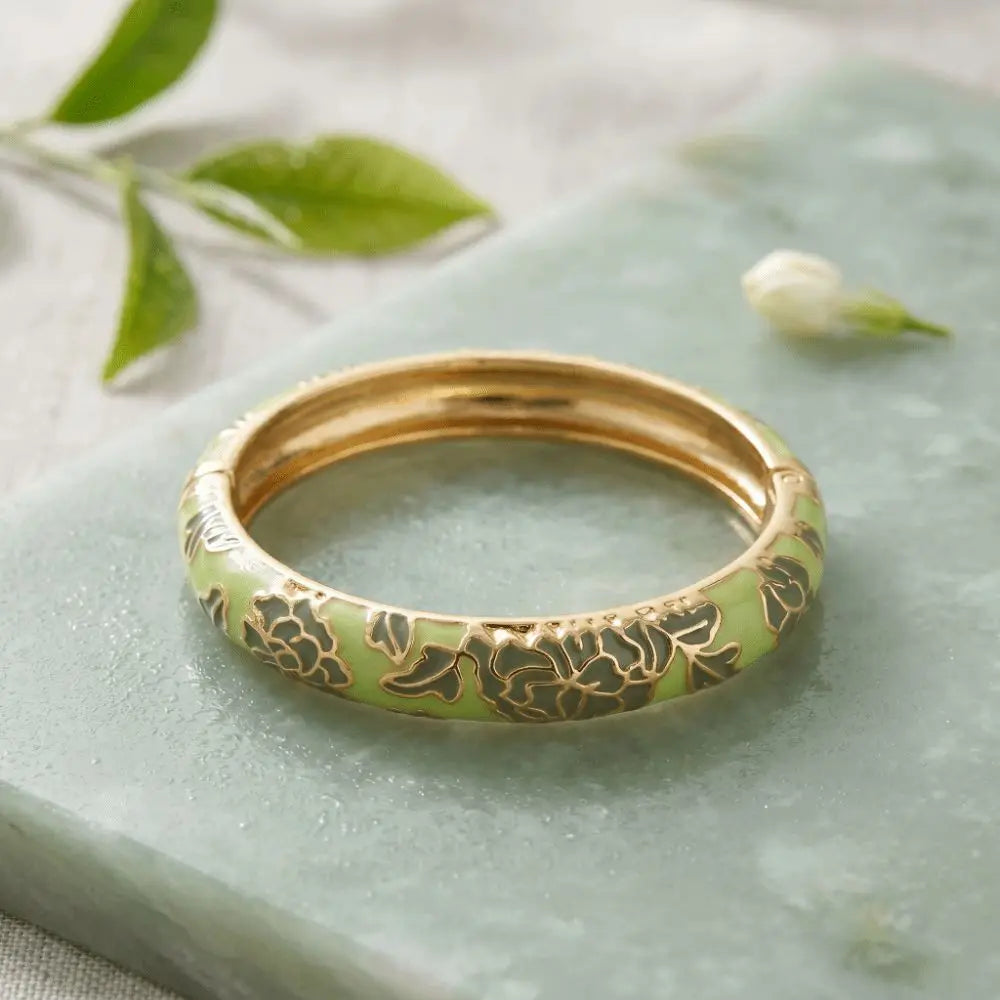 Flower Enamel Wide Bangle Bracelet – Colorful Women's Cuff Enamel Bangle Bracelet PLUSH