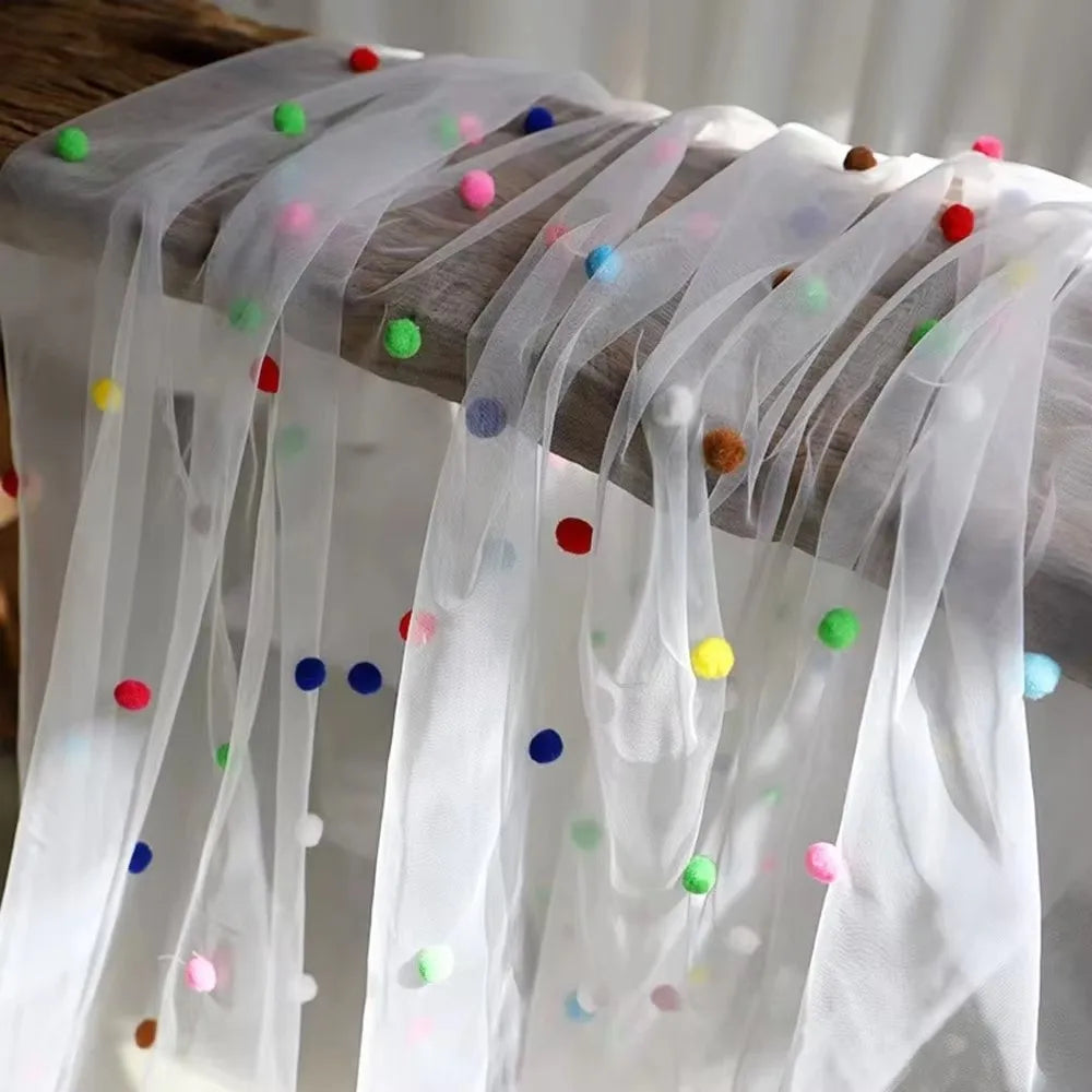 3D Pom-Pom Tulle Tablecloth – Handmade Party Table Runner Party Table Runner PLUSH