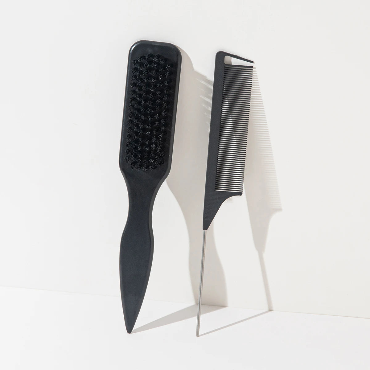 Leopard Print Rat Tail Comb Set of 2 – Precision Styling Hair Styling Comb PLUSH Pure black