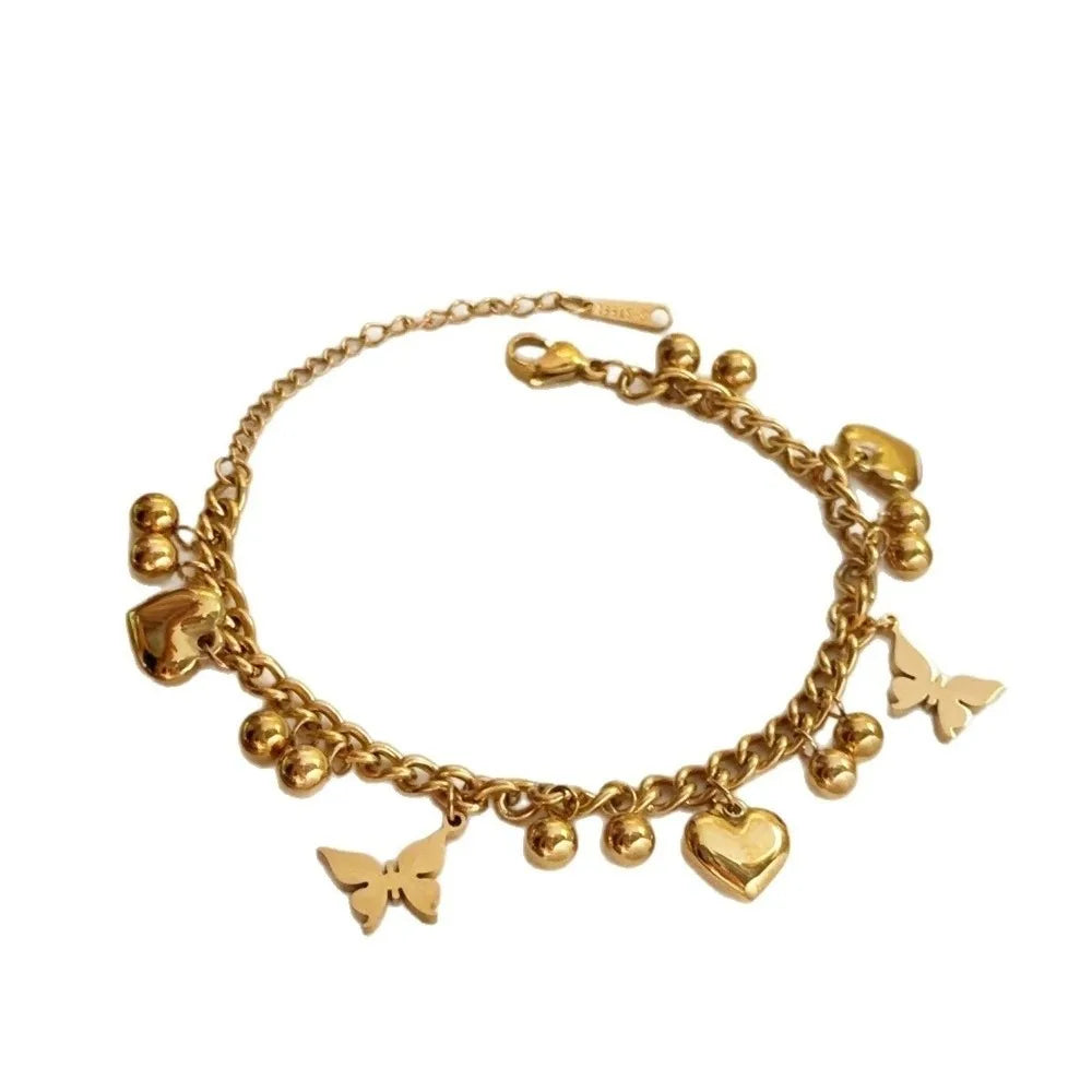 Stainless Steel Heart Charm Anklet & Bracelet – Zircon, Waterproof Charm Anklet Bracelet PLUSH 1PC