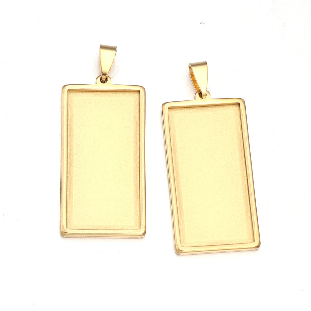 2pcs Stainless Steel Rectangle Pendant Tray – DIY Jewelry Pendant Tray Setting PLUSH GD 18X38mm