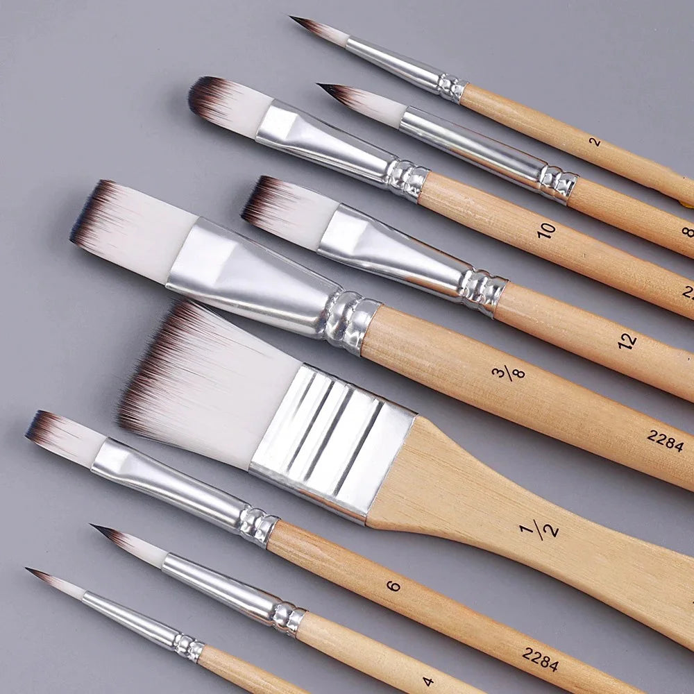 9-Piece Nylon Paint Brush Set – Watercolor Acrylic Oil Canvas Paint Brush Set PLUSH