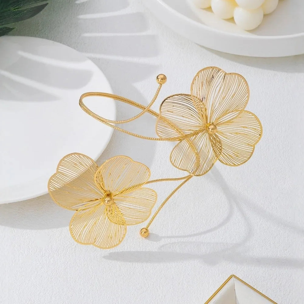 Vintage Hollowed Floral Gold Bangle – Open Arm Cuff Bracelet Floral Cuff Bracelet PLUSH