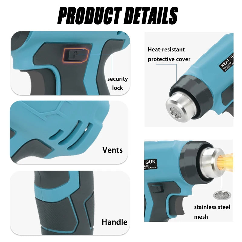 Cordless Hot Air Gun 360W – Fits Makita/DeWalt/Milwaukee 18V Cordless Heat Gun PLUSH