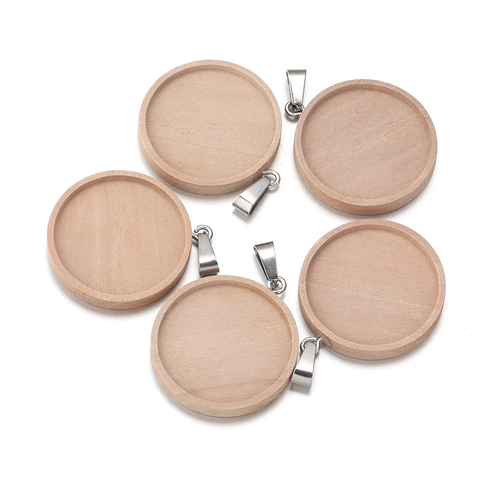 Round Wood Blank Pendant Settings 25/30mm Cabochon Base Tray Pendant Base Settings PLUSH Beige 25mm 1pcs