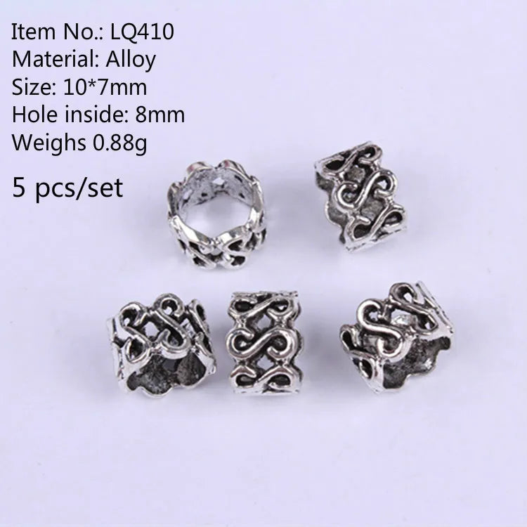 5pcs Silver Viking Dreadlock Hair Beads – Braid Cuffs & Clips Hair Bead Cuffs PLUSH 5pcs NO.39