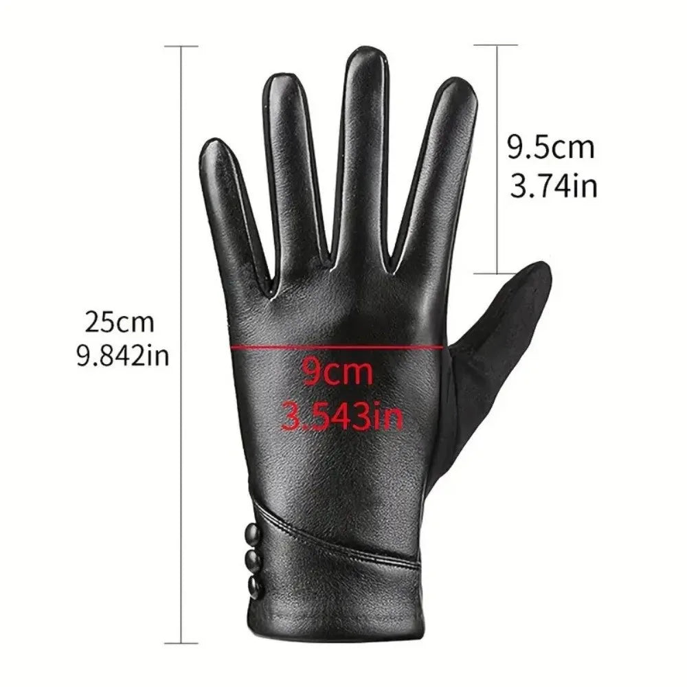 Women's PU Leather Touch Screen Gloves – Warm Cycling Mittens Leather Winter Gloves PLUSH