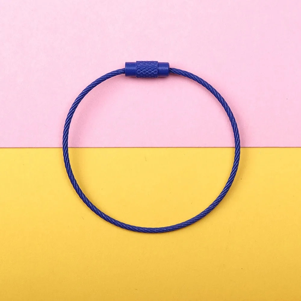 Stainless Steel Rotating Wire Key Ring – Color Keychain 5/10pcs Key Ring Keychain PLUSH navy blue-5pcs-set
