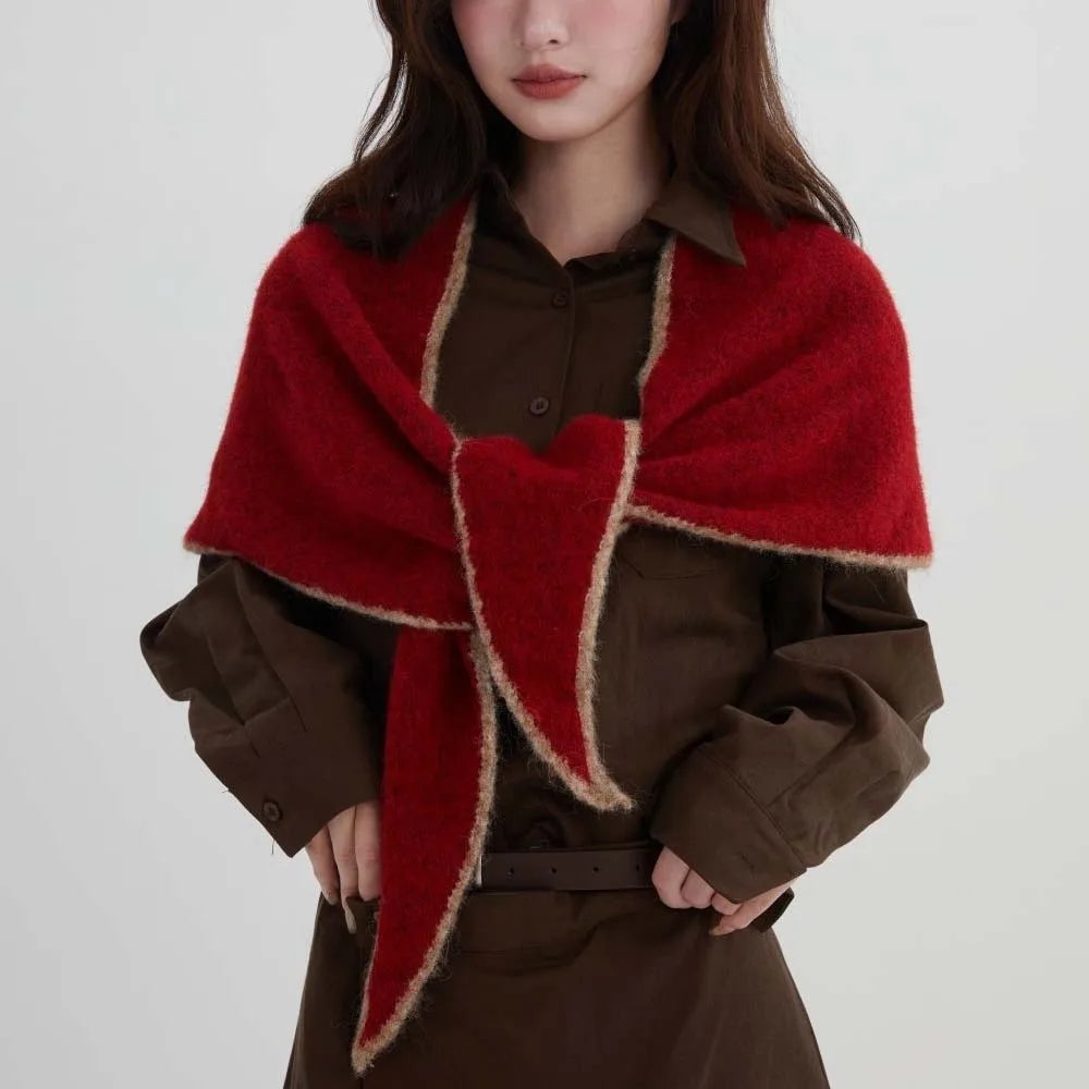 Women's Triangle Shawl Scarf – Soft Knit Wool Blend Cape Triangle Shawl Scarf PLUSH