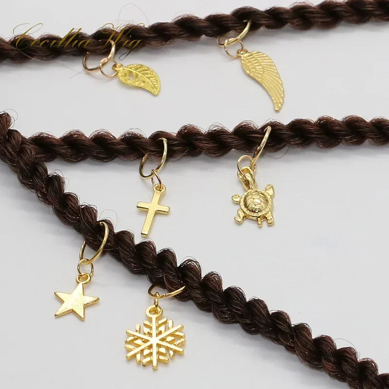 5pcs Dreadlock Beads Hair Braid Cuffs – Gold Leaf & Shell Rings Dreadlock Hair Cuffs PLUSH