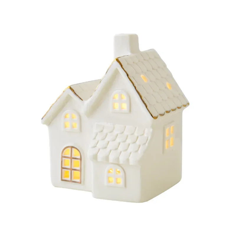 Light-Up Ceramic Christmas Village Buildings – Set of 3 Christmas Village Decor PLUSH