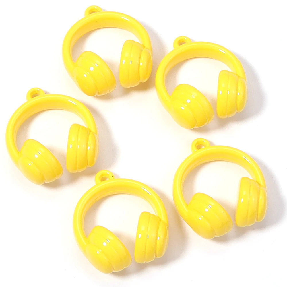 5pcs Earphones Acrylic Bead Charms – DIY Jewelry & Keychain Acrylic Jewelry Charms PLUSH yellow