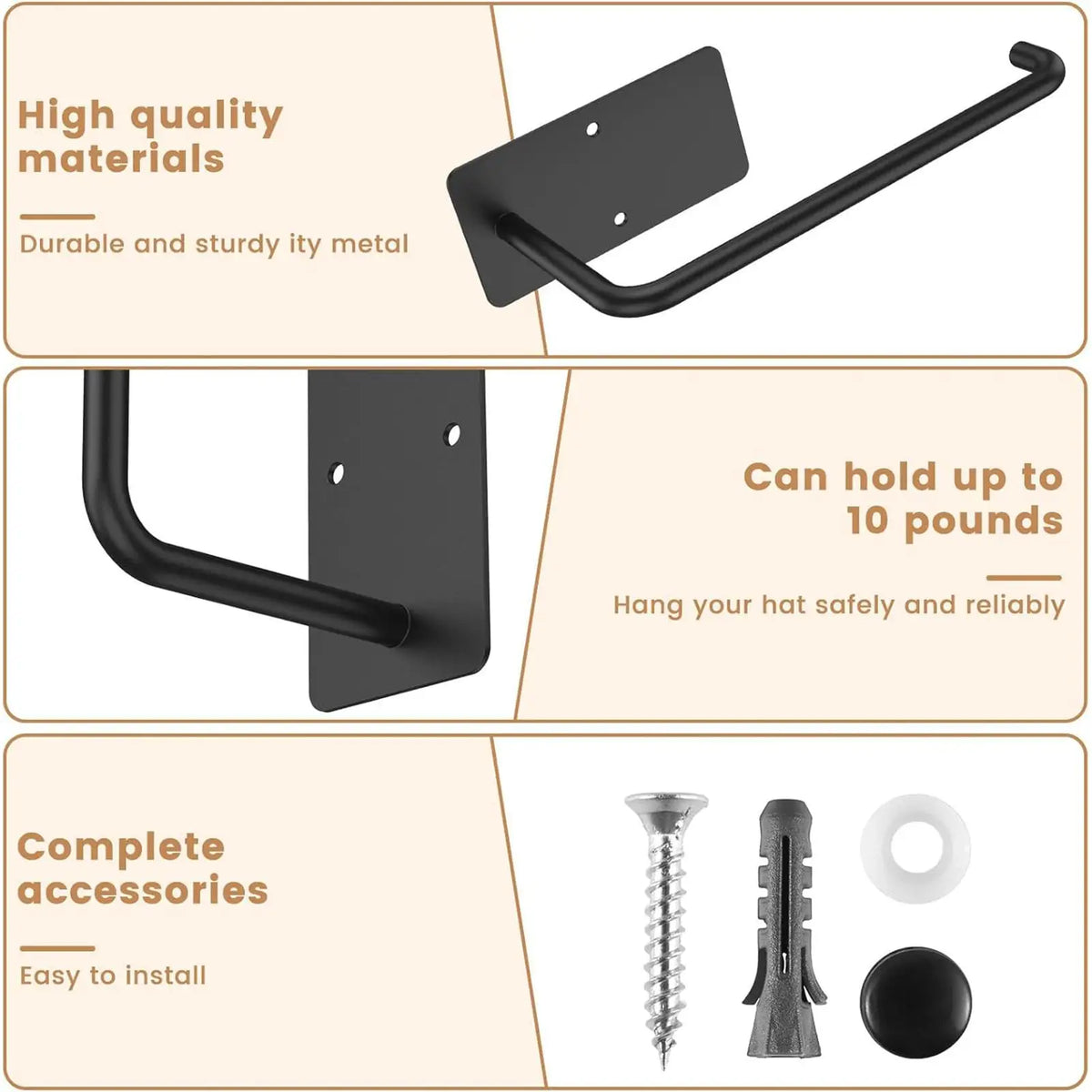 Adhesive Hat Rack Wall Hooks – No-Drill Cap Organizer Wall Hat Rack PLUSH