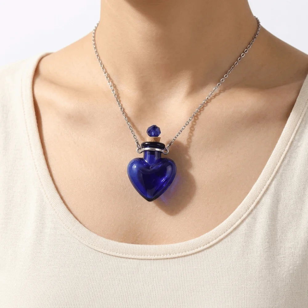 Openable Glaze Vial Pendant Necklace – Heart & Water Drop Vial Pendant Necklace PLUSH