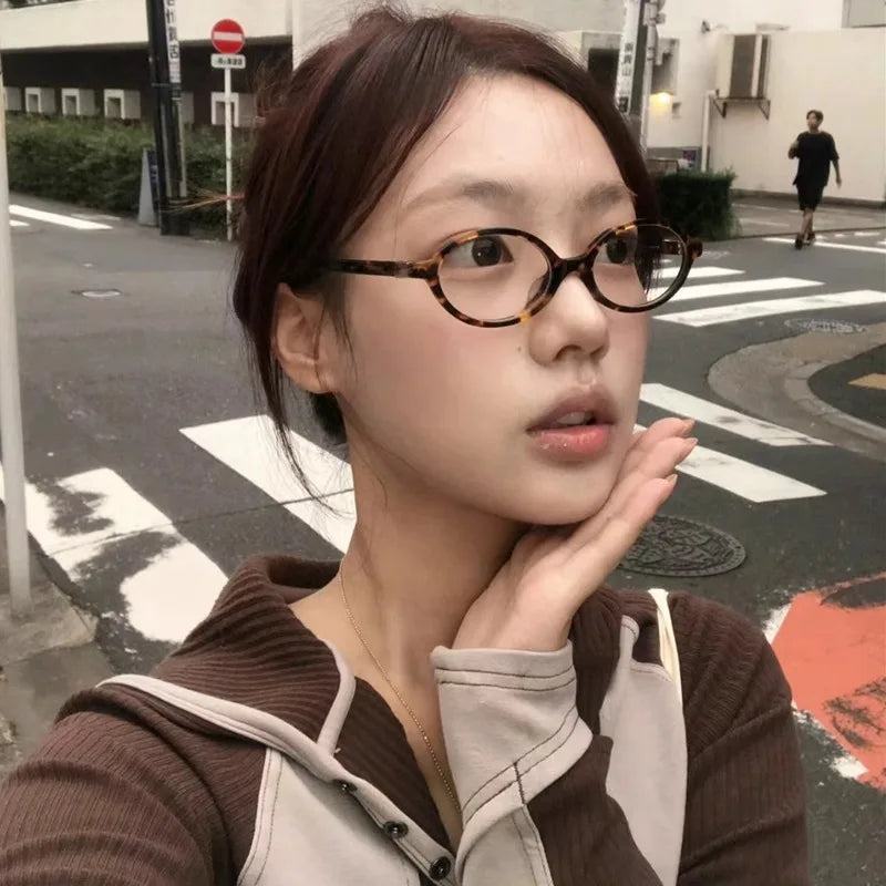 Women Retro Leopard Oval Glasses Anti Blue Light 0 to -4.0D Corrective Eyeglasses PLUSH