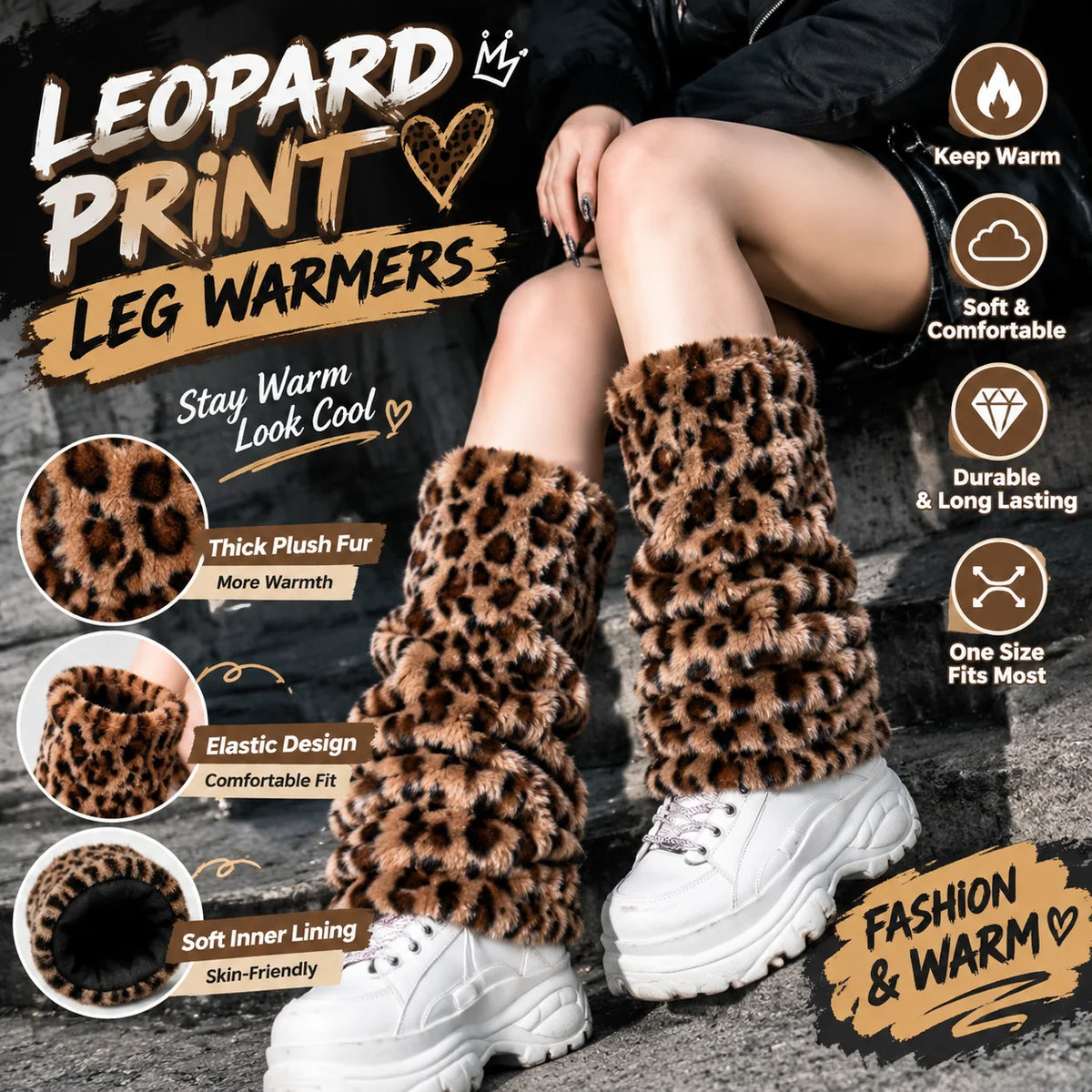 Leopard Print Plush Leg Warmers – Heavy Knit Boot Socks Women Plush Leg Warmers PLUSH