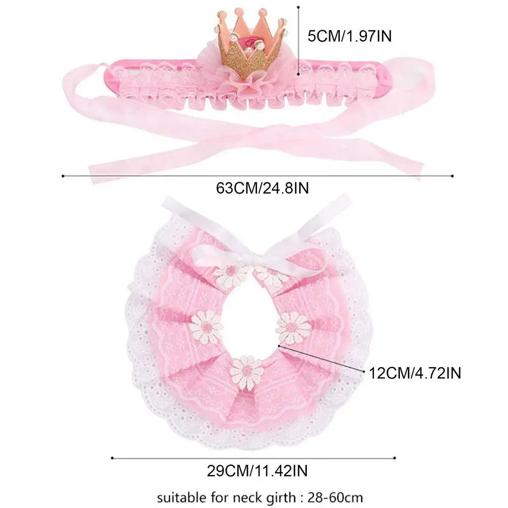 Pink Lace Crown & Scarf Pet Costume for Cats & Small Dogs Pet Costume Set PLUSH Pink
