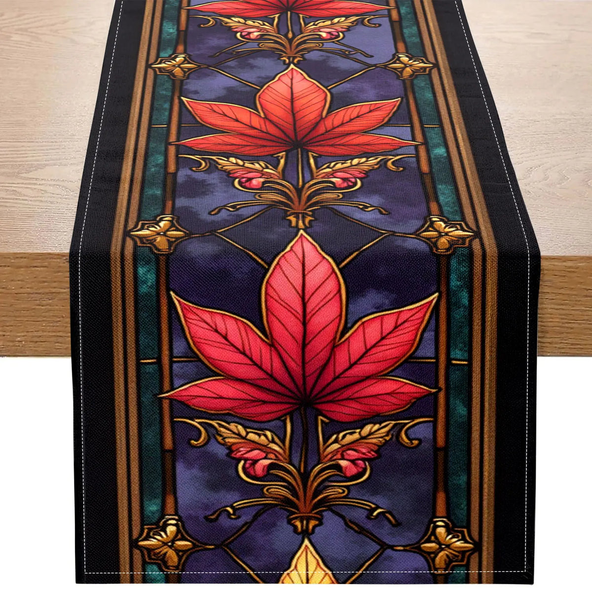 Vintage Maple Leaf Table Runner | Retro Colorful Décor Table Runner PLUSH A 33X275Cm