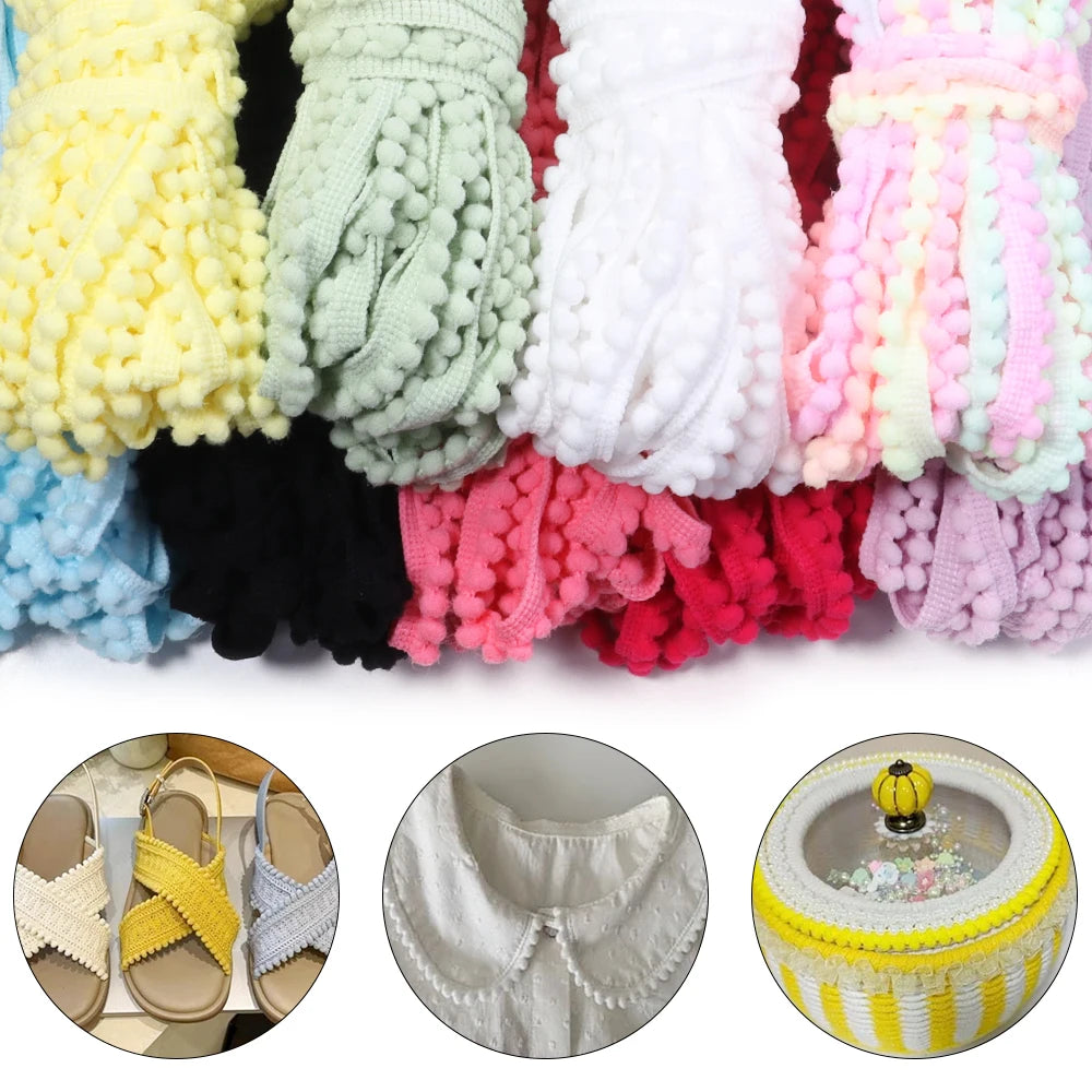 10 Yards Puffy Ball Lace Trim Ribbon – DIY Tassel Braided Rope Craft Trim Ribbon PLUSH