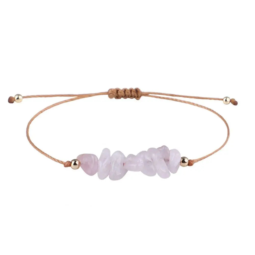 Amethyst Crystal Gravel Woven Rope Boho Bracelet for Women Boho Stone Bracelet PLUSH Pink