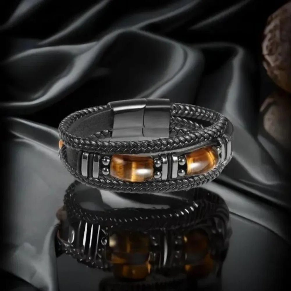 Tiger Eye Stone Magnetic Buckle Men's Bracelet – Stainless Steel Men's Stone Bracelet PLUSH