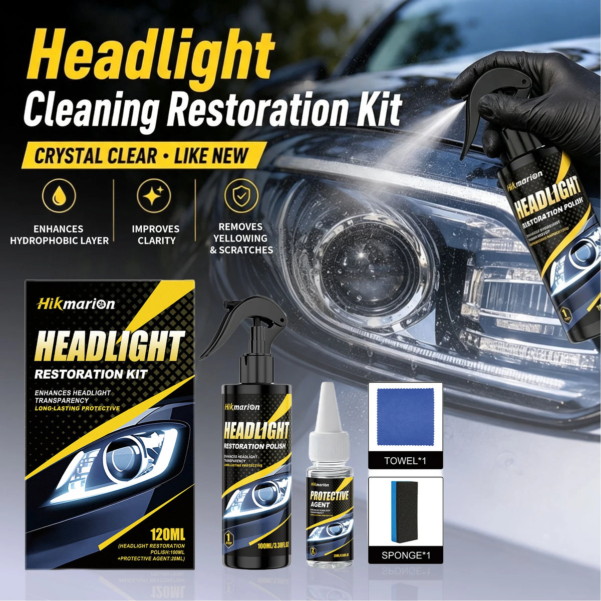 Hikmarion Headlight Restoration Kit – Polish & Clarity Headlight Restoration Kit PLUSH
