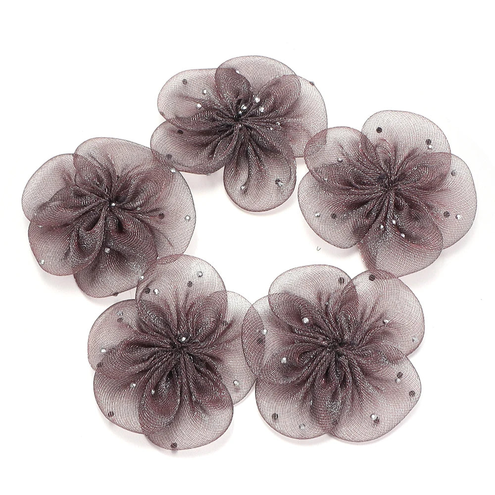 5pcs Organza Flower Appliques 5.5cm – DIY Crafts & Hair Decor Fabric Flower Appliques PLUSH purple 5.5cm