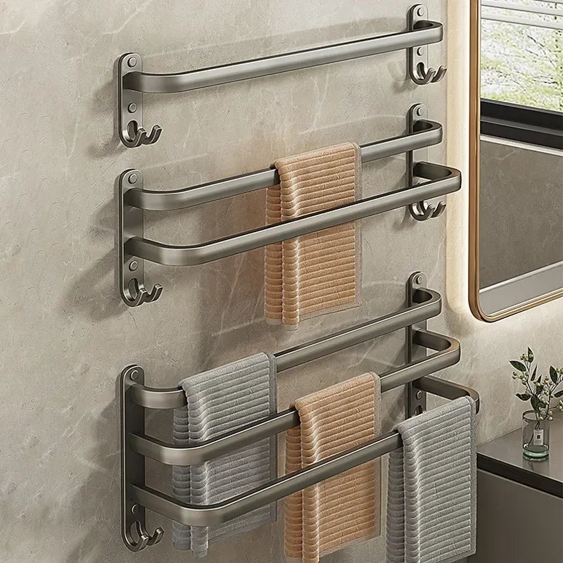 Gun Gray 3-Tier Wall Mounted Towel Rack – Space Aluminum Bathroom Towel Rack PLUSH