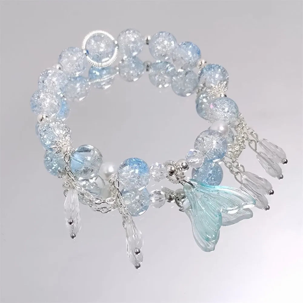 Fishtail Crystal Colorful Bead Bracelet | Korean Style Wrap Bead Wrap Bracelet PLUSH Blue