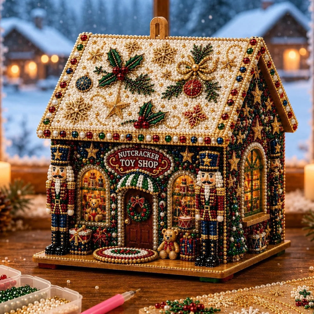 Wooden Christmas House Diamond Painting Set – 4-Sided Holiday Diamond Painting Kit PLUSH Christmas 10