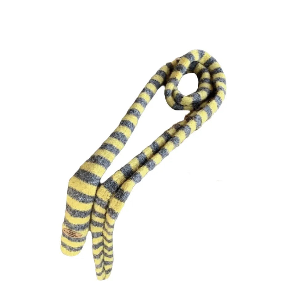 Y2K Harajuku Striped Knit Scarf – Korean Neckerchief Shawl Knit Neckerchief Scarf PLUSH Yellow