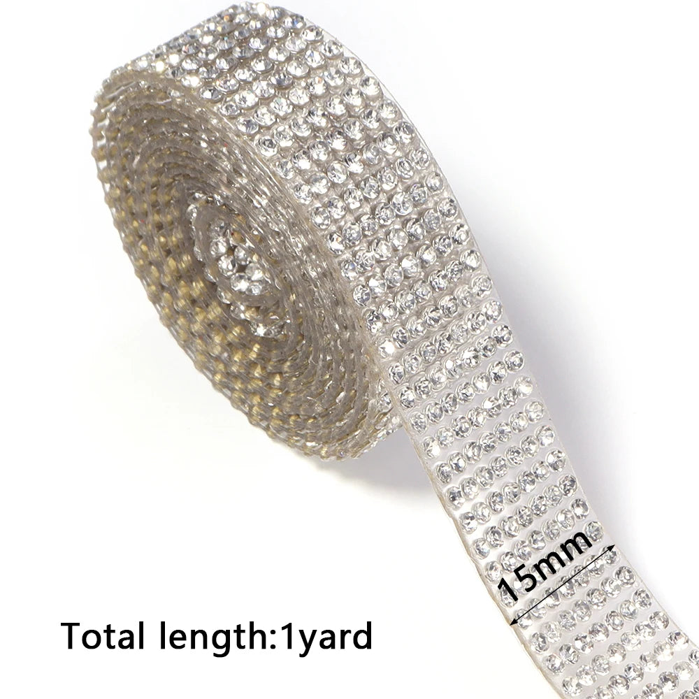 Self-Adhesive Rhinestone Trim Band Crystal Strip Tape | DIY Rhinestone Trim Tape PLUSH 15mm 1yard