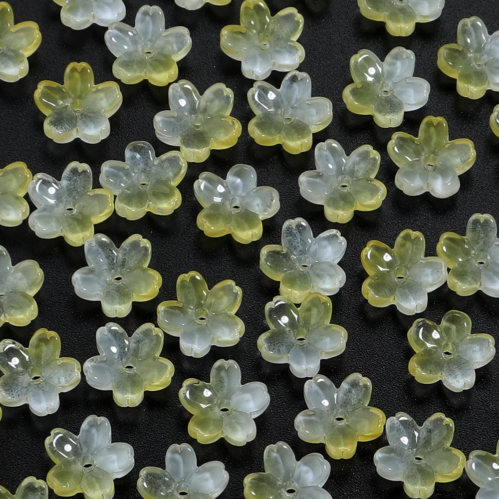 50pcs Cherry Blossom Czech Glass Spacer Beads – DIY Jewelry Glass Flower Beads PLUSH Light Yellow
