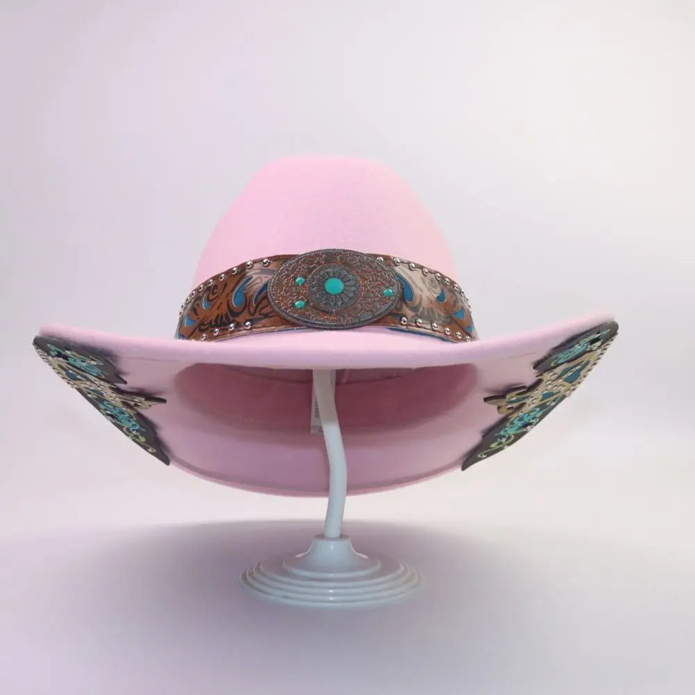 Western Cowboy Hat Turquoise Decor Wide Brim Cowgirl Fedora Western Cowgirl Hat PLUSH