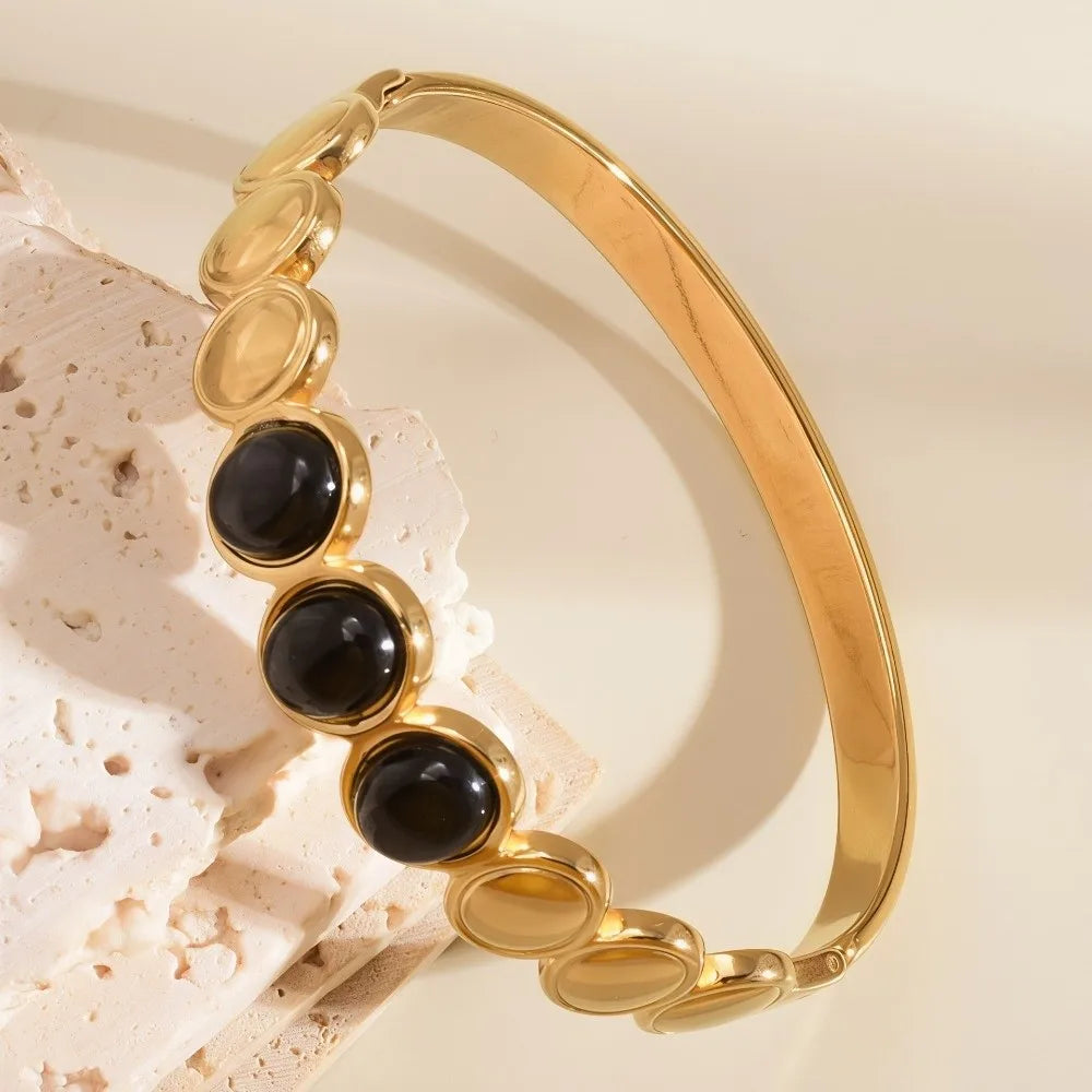 Cat's Eye Stone Alloy Bangle – Vintage Stackable Women's Bracelet Fashion Bangle Bracelet PLUSH Black