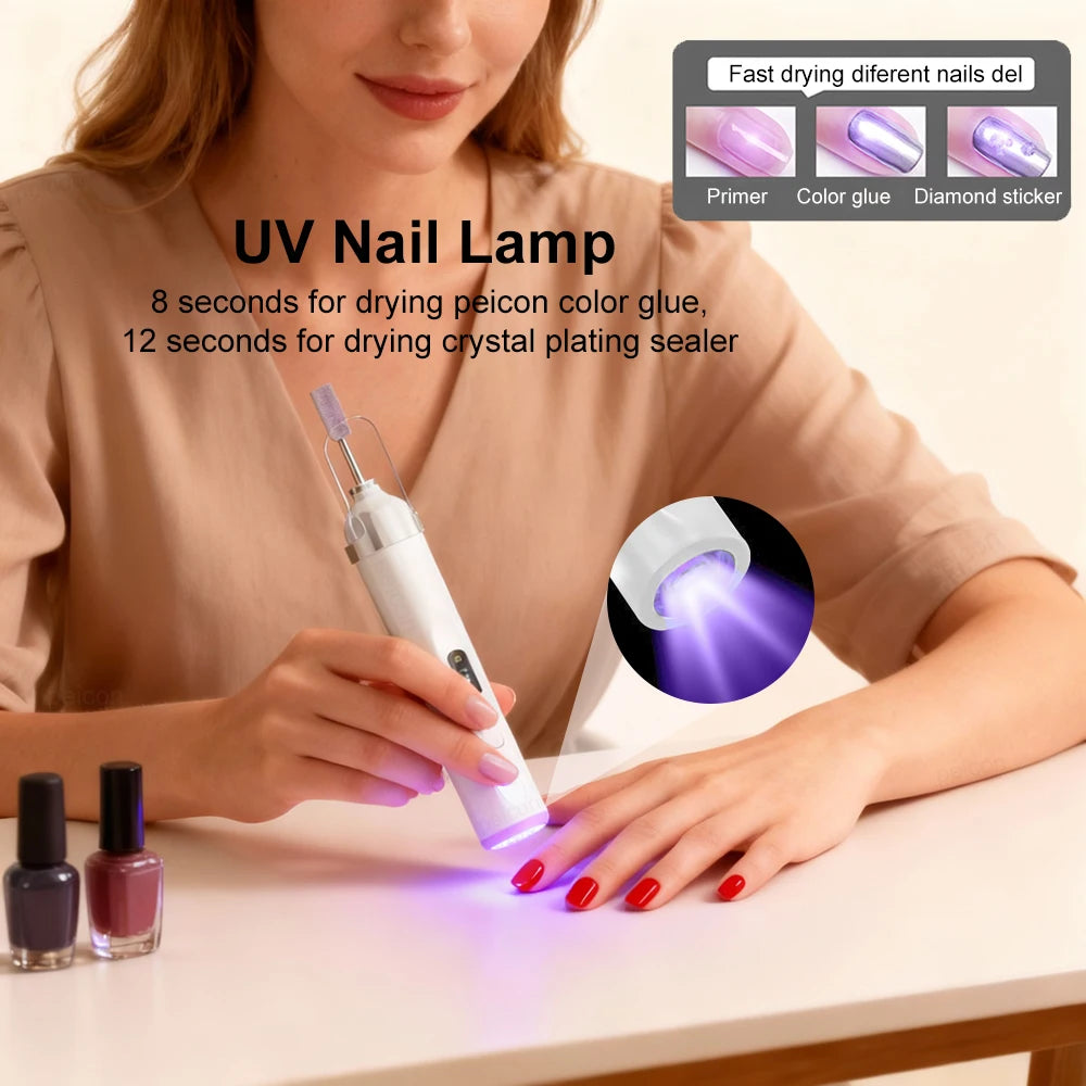 PEICON Electric Nail Drill Machine with UV Lamp – White Electric Nail Drill PLUSH