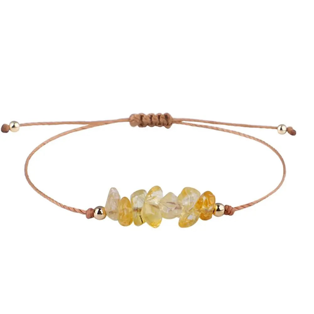 Amethyst Crystal Gravel Woven Rope Boho Bracelet for Women Boho Stone Bracelet PLUSH Yellow