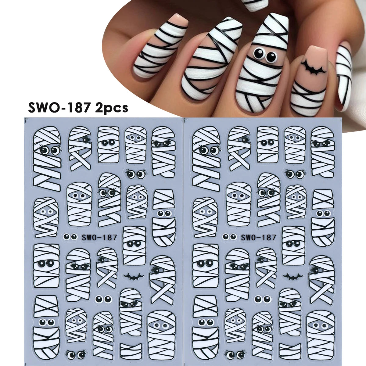 Y2K 3D Matte Nail Decals – Star Leopard Bow Belt Stickers 2pcs Nail Art Decals PLUSH SWO-187 2pcs