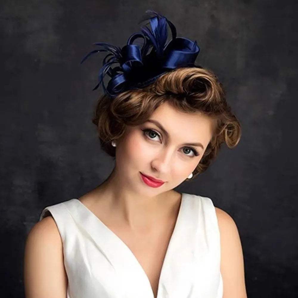 Sweet Bow Feather Fascinator Headband | Tea Party Hair Hoop Fascinator Headband PLUSH