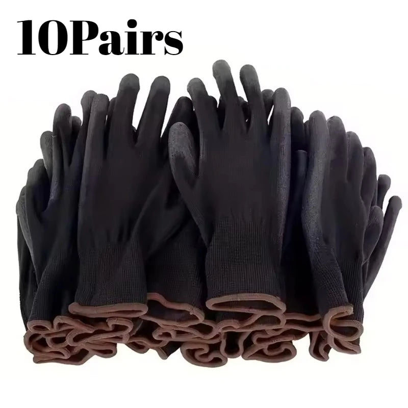 PU Coated Work Gloves 5/10 Pairs | S–XL Garden Construction Work Safety Gloves PLUSH 10Pairs S