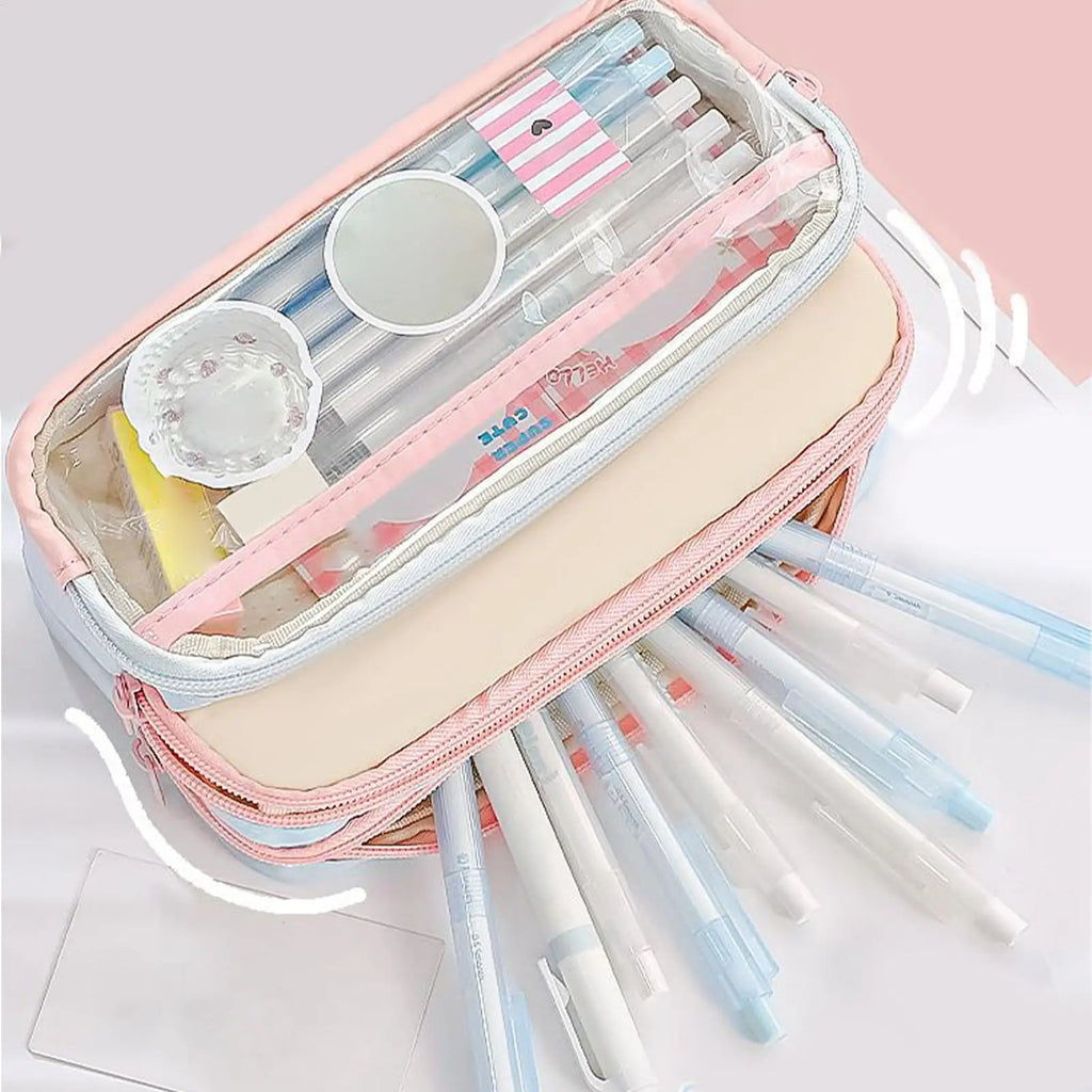 Large Capacity Pencil Case – 3-Compartment Student Pen Pouch Pencil Case PLUSH