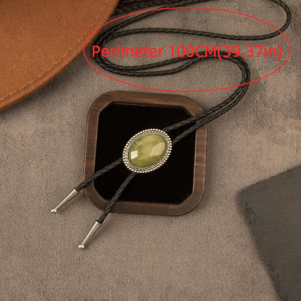 Braided Bolo Tie Necklace – Oval Stone Western Cowboy Style Bolo Tie Necklace PLUSH