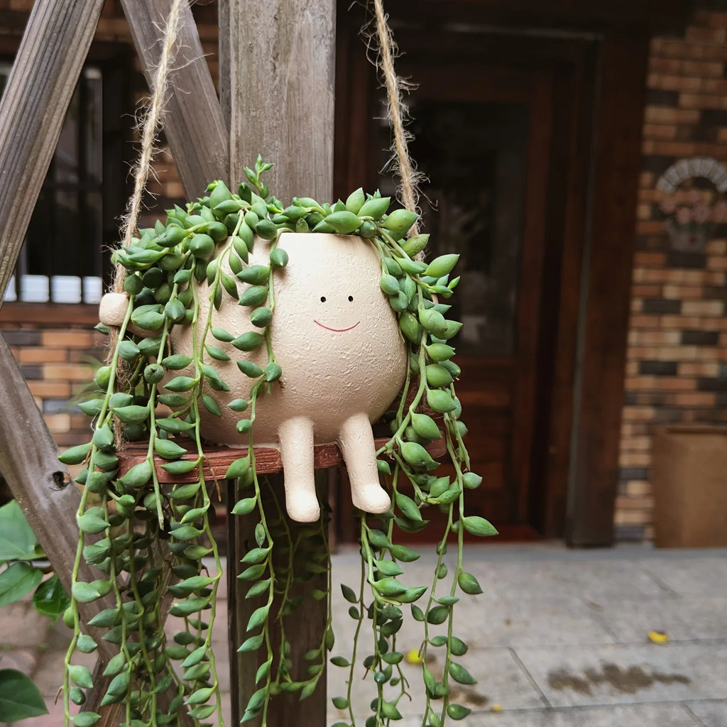 Resin Hanging Planter – Smiling Face Succulent Pot Decor Hanging Planter Pot PLUSH