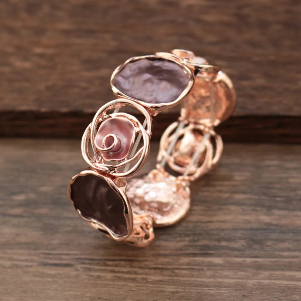 Enamel Rose Bangle – Geometric Hollow Ethnic Flower Bracelet Enamel Flower Bangle PLUSH Style 2